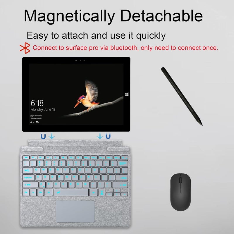 Mobee Type Cover for Microsoft Surface Pro 13 inch, Compatible with Surface Pro 13"(11th Edition) / Pro 11 / Pro 10 / Pro 9 / Pro 8 / Pro X, Slim Keyboard with Trackpad Mouse, Backlit, & Pen Holder - Image 4